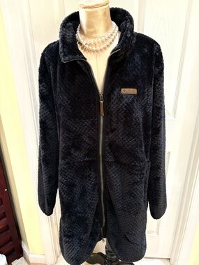 COLUMBIA COZY BLACK LONG FIRE SIDE FULL ZIP FLEECE JACKET